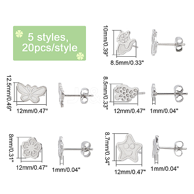 100Pcs 5 Style 304 Stainless Steel Stud Earring Settings STAS-DC0003-99-1