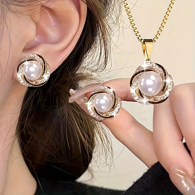 Alloy Rhinestone Pendant Necklace & Stud Earring Sets for Women FS-WGAF6CC-05-1