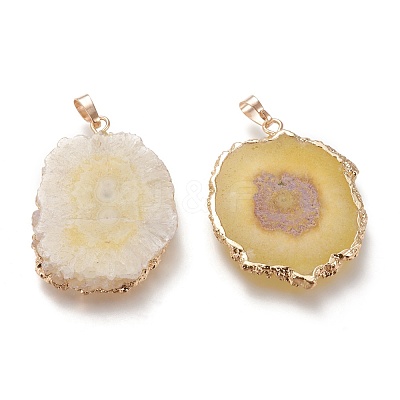 Dyed Natural Druzy Solar Quartz Crystal Pendants G-F693-01E-G-1