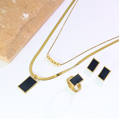 Stainless Steel Plastic Rectangle Earrings & Double-layer Necklaces & Rings Sets for Women UQ8925-1