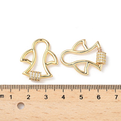 Brass Micro Pave Clear Cubic Zirconia Screw Carabiner Lock Charms KK-Z118-06G-07-1