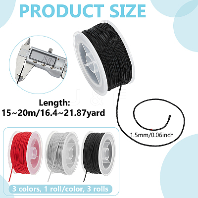 3 Rolls 3 Colors Nylon Milan Cord NWIR-WR0001-03-1