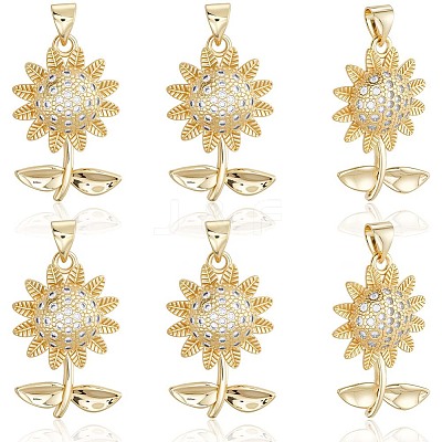 6Pcs Rack Plating Brass Micro Pave Cubic Zirconia Pendants KK-BBC0020-64-1