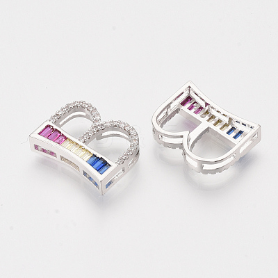 Brass Cubic Zirconia Slide Charms ZIRC-S063-01B-P-1