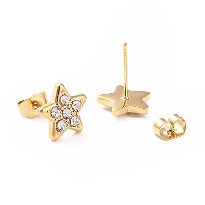 Crystal Rhinestone Star Stud Earrings EJEW-I278-02G-1