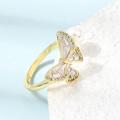 Adjustable Brass Micro Pave Cubic Zirconia Enamel Finger Rings CU-CBABA66-07B-G-1
