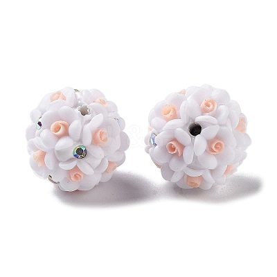 Luminous Polymer Clay Rhinestone Flower Beads RESI-C048-01B-1