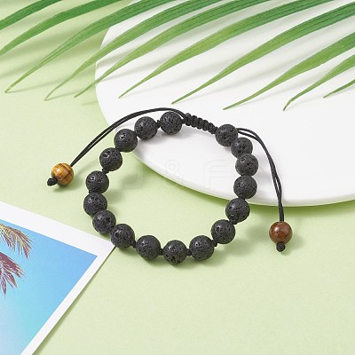 8mm Round Natural Lava Rock Braided Beads Bracelet BJEW-JB07083-02-1