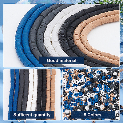 10 Strands 5 Colors Handmade Polymer Clay Beads Strands CLAY-PH0001-74-1
