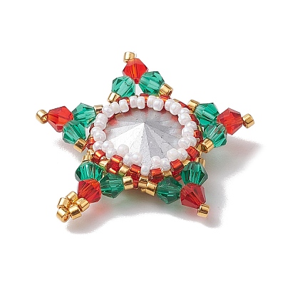 Christmas Glass & Seed Bead Woven Pendants PALLOY-MZ00261-1