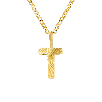 Personalized Stainless Steel Textured Alphabet Initial Pendant Necklaces for Women Men RF0956-20-1