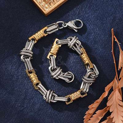 Ion Plating(IP) Two Tone 201 Stainless Steel Column & Oval Link Chain Bracelet BJEW-B078-30GP-1