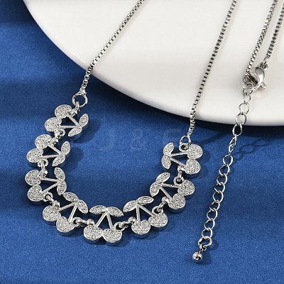 Brass Micro Pave Clear Cubic Zirconia Fruit Bib Necklaces NJEW-F342-01B-P-1
