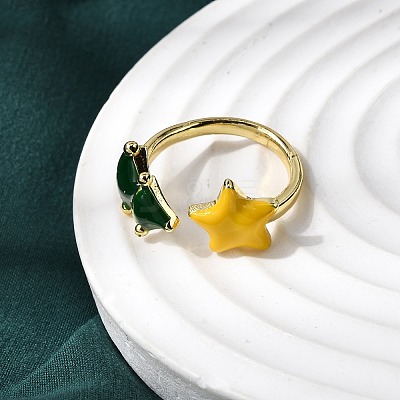 Christmas Brass Enamel Cuff Rings for Women RJEW-L336-04G-02-1