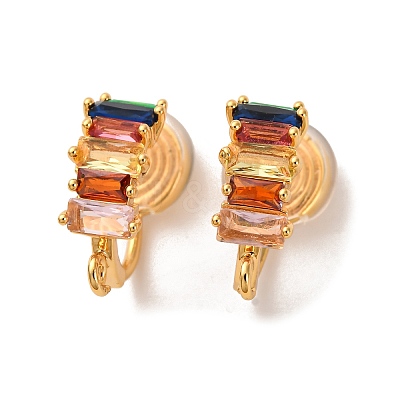 Brass Micro Pave Colorful Cubic Zirconia Clip-on Earring Findings KK-K382-37G-1