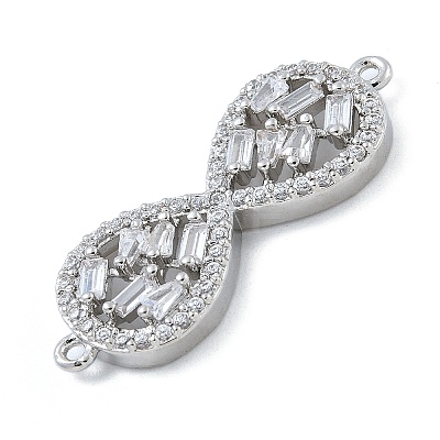 Rack Plating Brass Clear Cubic Zirconia Infinity Connector Charms KK-A234-036P-02-1