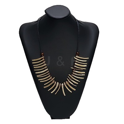 Bohemian Natural Coconut Triangle & Rondelle Wood Beaded Cotton Cord Bib Necklaces FS-WG1FFFB-01-1