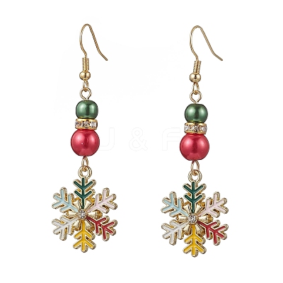 Christmas Snowflake Alloy Enamel Dangle Earrings EJEW-TA00697-1