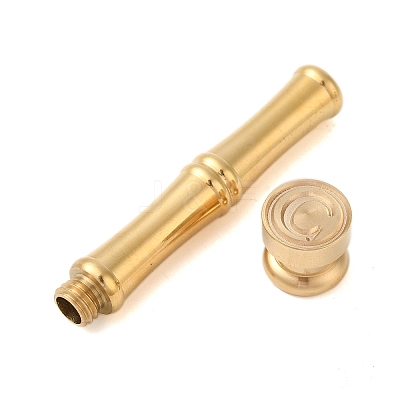 Golden Tone Brass Wax Seal Stamp Head with Bamboo Stick Shaped Handle LS-STAM-K001-05G-C-1