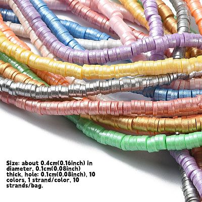 10 Strands 10 Colors Handmade Polymer Clay Beads Strands CLAY-YW0001-90-1