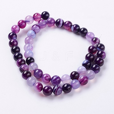 Round Dyed Natural Striped Agate/Banded Agate Beads Strands X-G-G582-8mm-05-1