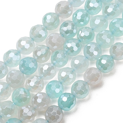 Electroplated Natural Agate Beads Strands G-B191-A07-6mm-14-1