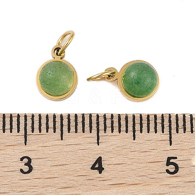 Ion Plating(IP) Natural Green Aventurine Half Round Charms with Jump Ring STAS-A097-05G-08-1