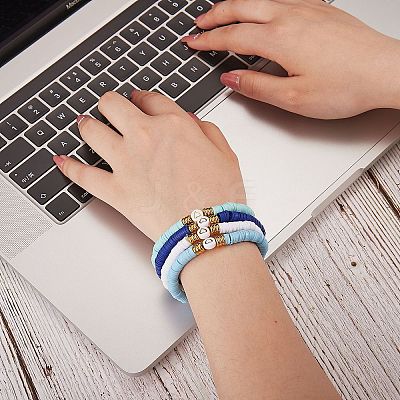 10Pcs 10 Style Handmade Polymer Clay Heishi Beaded Stretch Bracelets Set with Heart BJEW-SW00036-03-1