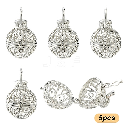 5Pcs Rack Plating Brass Cage Pendants KK-YW0003-52-1