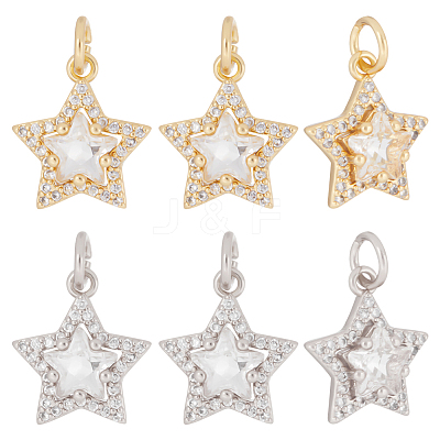 8Pcs 2 Colors Brass Cubic Zirconia Charms ZIRC-BBC0001-75-1