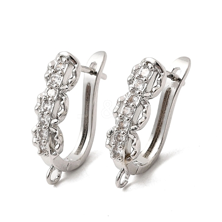 Flat Round Brass Micro Pave Clear Cubic Zirconia Hoop Earring Findings KK-A289-02P-1