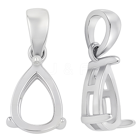 2Pcs Rhodium Plated Sterling Silver Pendant Cabochon Settings STER-BBC0008-82-1