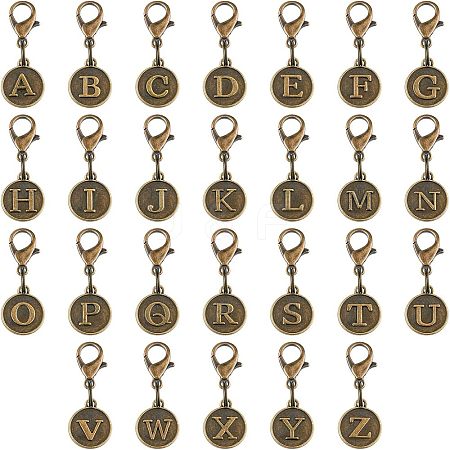 SUPERFINDINGS 52Pcs Tibetan Style Alloy Alphabet Pendant Decorations AJEW-FH0002-85-1