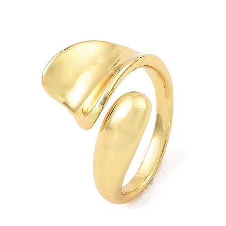 Leaf Shape Rack Plating Brass Open Cuff Rings RJEW-G294-02G-1