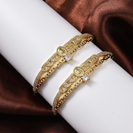 Rack Plating Brass Micro Pave Cubic Zirconia Hinged Bangles BJEW-H624-07C-G-1