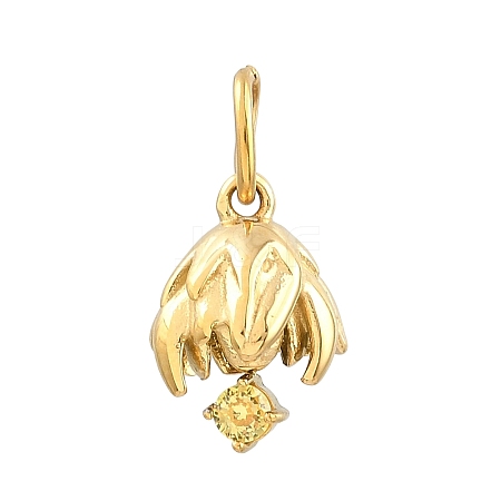 304 Stainless Steel Micro Pave Cubic Zirconia Charms SA-CBA1D2B-01G-K-1