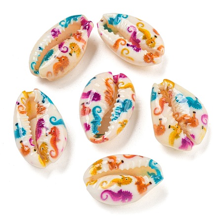 Printed Natural Shell Beads BSHE-G037-01B-1