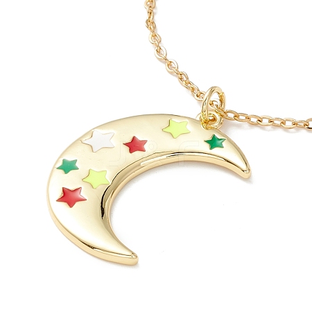 Enamel Crescent Moon with Star Pendant Necklace NJEW-O125-53G-1