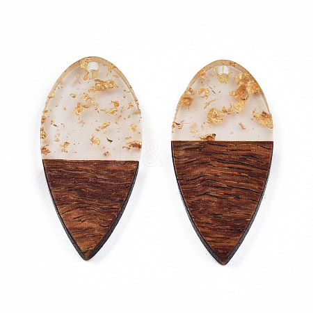 Transparent Resin & Walnut Wood Pendants RESI-N025-031-A01-1