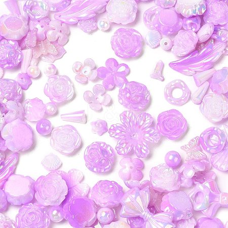 Rainbow Iridescent Plating Acrylic Beads OACR-U006-01G-1