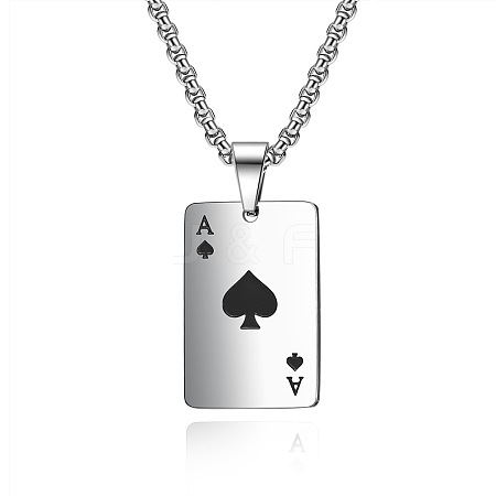 Stainless Steel Spades Poker Pendant Necklaces for Couple UC7518-1-1