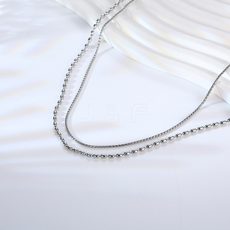 Stainless Steel Chains Double Layer Pearl Necklace with Seed Beads SQ0252-2-1