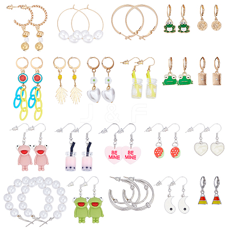 4 Styles Alloy Resin Hoop Earring Set for Women EJEW-UN0002-79-1