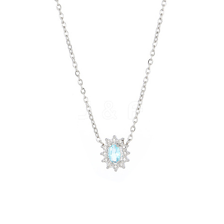 Cubic Zirconia Flower Pendant Necklaces with Stainless Steel Chains WL0189-2-1