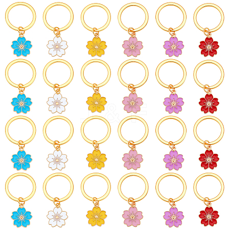 24Pcs 6 Colors Alloy Enamel Flower Keychain KEYC-NB00013-1