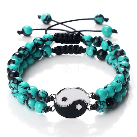 Black and White Yin Yang Natural Howlite Braided Bracelets NA9786-10-1