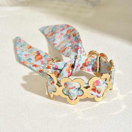 Floral Fabric Iron Cuff Bangles for Women FS-WG41D7B-07-1