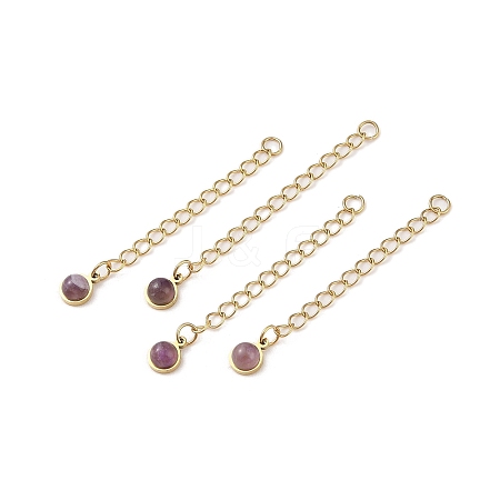 Ion Plating(IP) 316 Surgical Stainless Steel Curb Chain Extender with Natural Amethyst Round Charm STAS-A097-01G-16-1