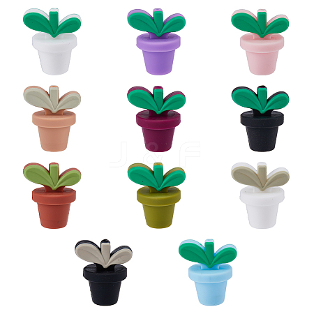 SUPERFINDINGS 11Pcs 11 Colors Leaf Pot Food Grade Eco-Friendly Silicone Beads SIL-FH0001-09-1