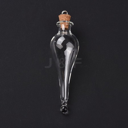 Teardrop Glass Cork Bottle Big Pendants AJEW-A041-01B-1